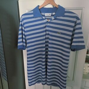 Lacoste Men's Navy and White Striped Polo Size 5 Large Golf Preppy